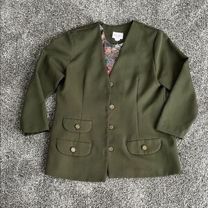 Olive Blazer with Gold Buttons
